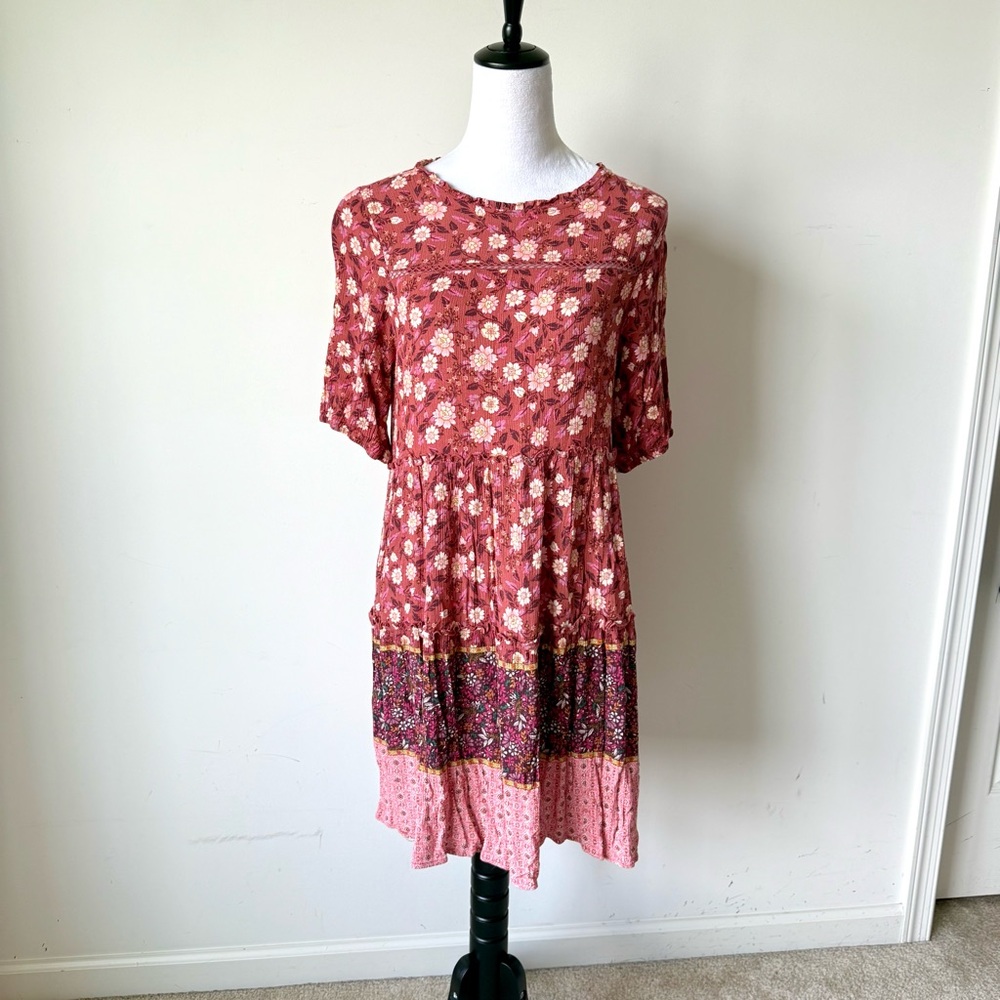 KNOX ROSE Short Sleeved Floral Tiered Boho Dress—SZ. XS - Picture 1 of 14